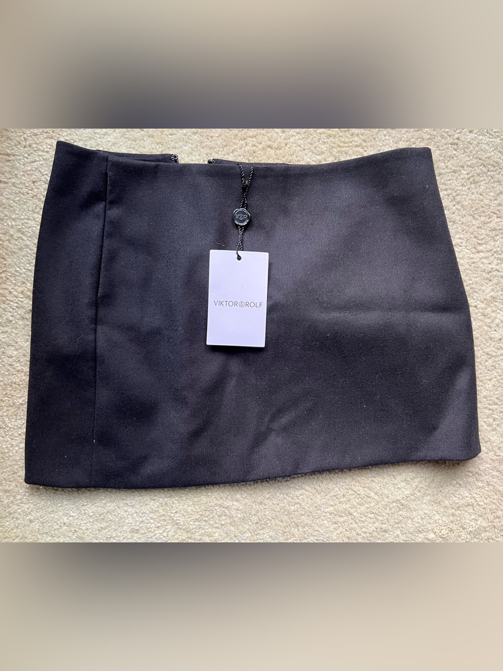 Viktor & Rolf Black Italian Virgin Wool Structured Mini Skirt